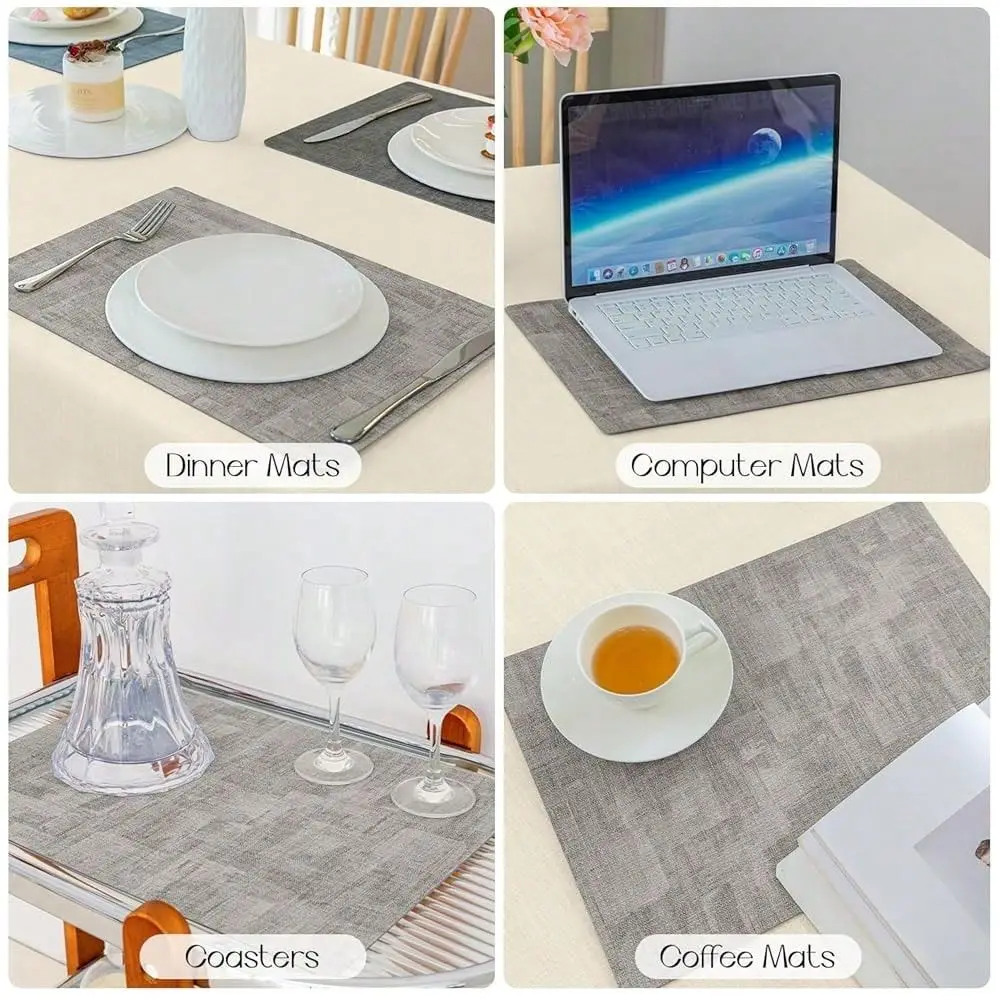 

Vinyl Placemats Set Of 4, Faux Leather 1OO Waterproof OilProof Wipeable Place Mats, Heat Resistant Dual Sided Table Mats For Ki
