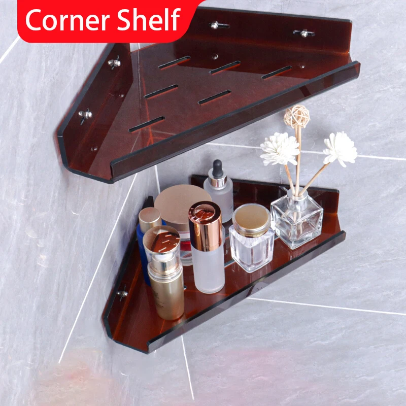 

Acrylic Corner Shower Caddy Shelf,Adhesive Wall Mounted Bathroom Shower Shelf Organizer for Kitchen Storage Cosmetic Organizer