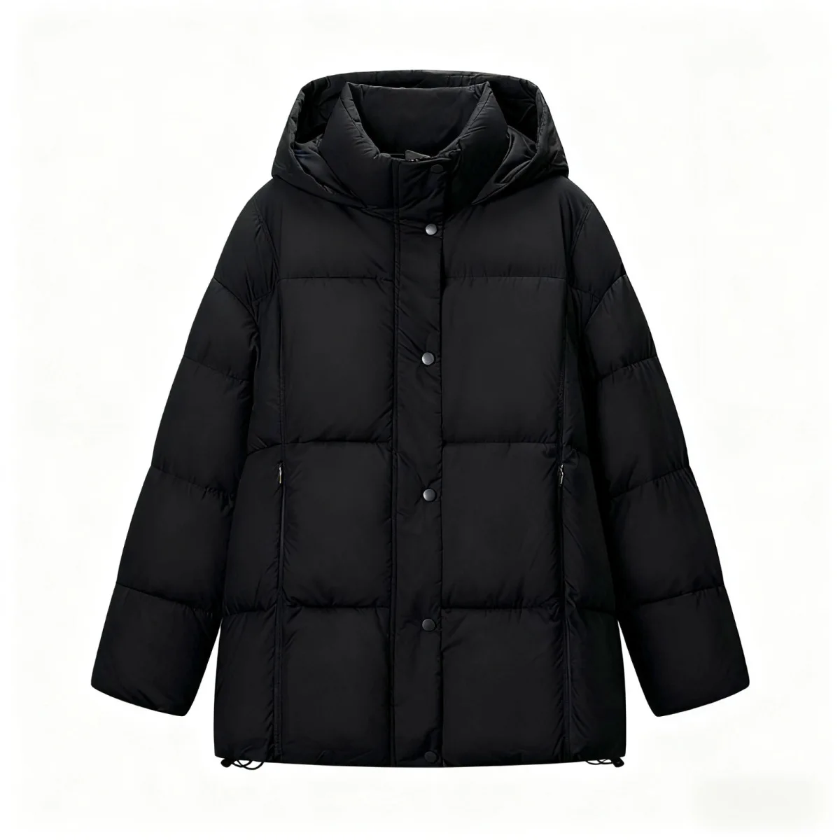 2026 الشتاء موضة سترة نسائية كم طويل الصلبة تنوعا عادية بسيطة فضفاضة مقنعين منتصف طول معطف مبطّن بالقطن #2