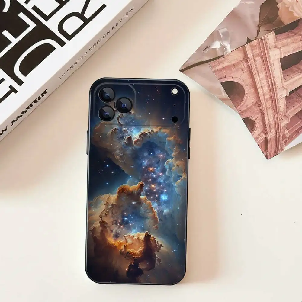 S-espaço para galáxia universo para iphone 17,16,15,14,13,12,11, pro, max, plus, e, se4, air, mini capa de telefone preta com capa macia