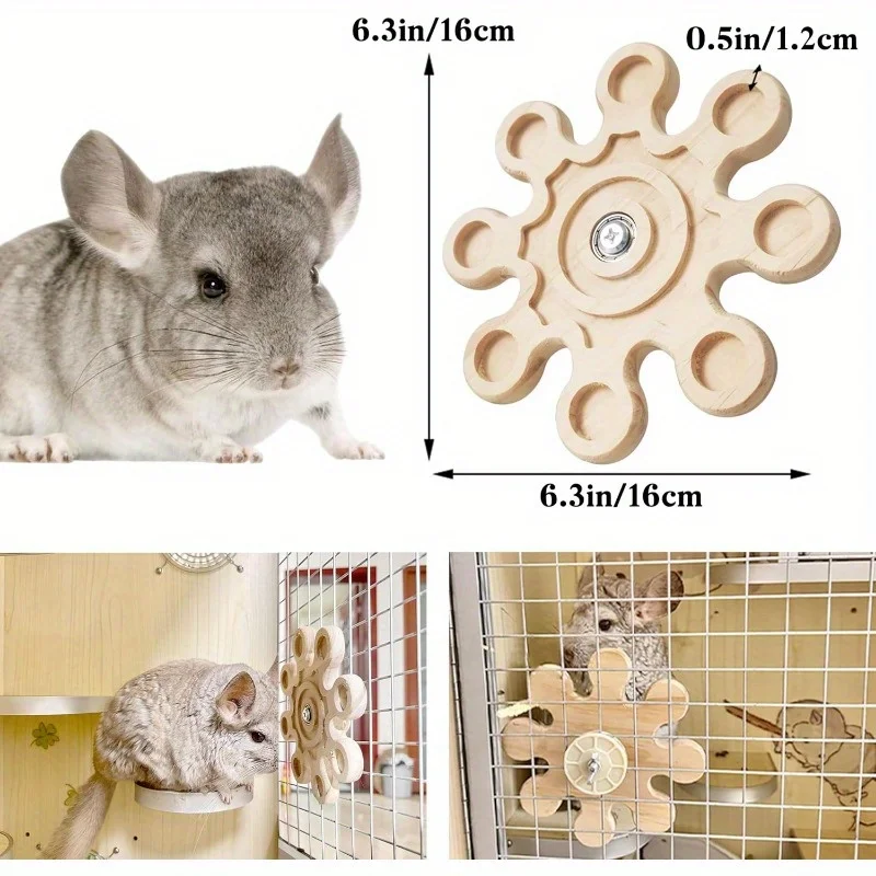 Chinchilla Wooden Rotating Chew Toy Teeth Health Interactive Spinner Hanging Cage Accessory 6.3In Squirrel Hamster Molar Toy Fun view 3
