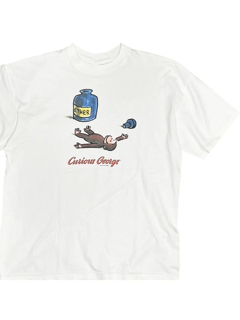 Curious George American Cartoon Monkey Short Sleeve Men's T-shirt Casual Breathable Cotton Digital Print Summer Fashion