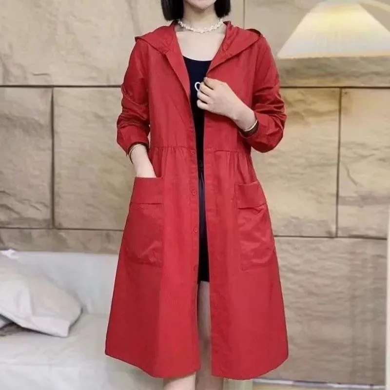 

Solid Color Zipper Cardigan Windbreaker Jacket Women's Mid-length Versatile Korean Style Loose Top