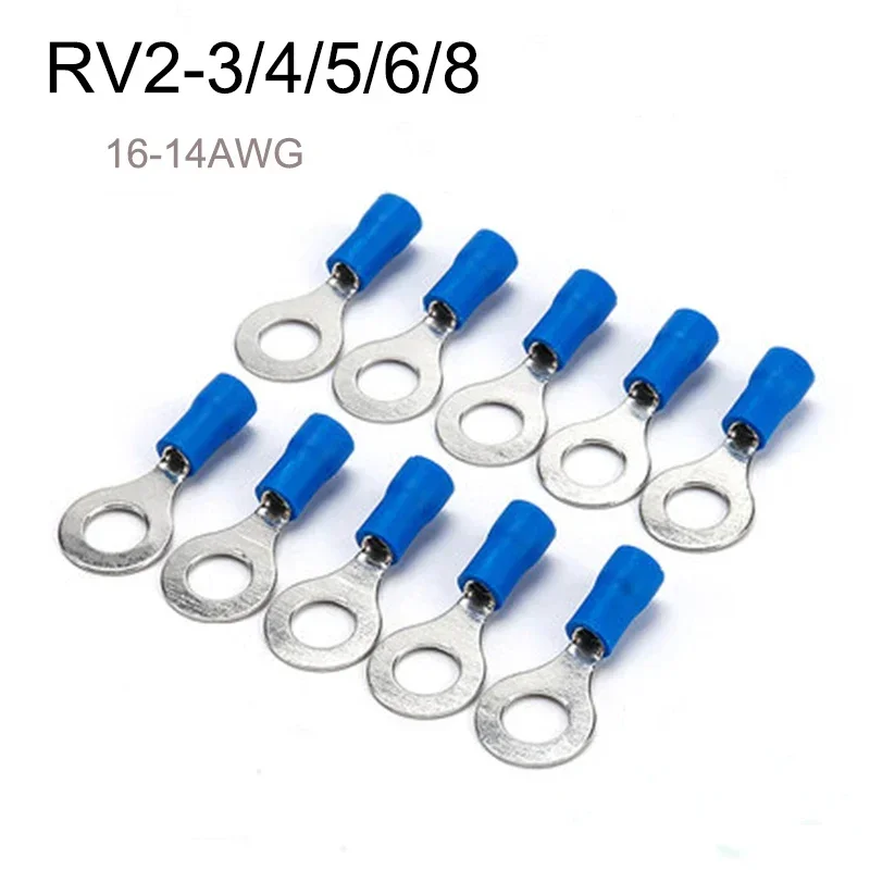 30pcs Blue RV2- 3.2/4/5/6/8 Ring Insulated Wire Connector Electrical Crimp Terminal Cable Wire Connector AWG
