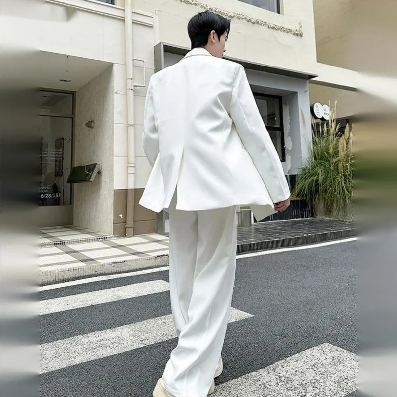 WVGA 2026 Spring New Men Trendy Double Placket Padded Shoulder Blazer Niche Casual Straight Suit Pants Two Pieces Set Ins W19979