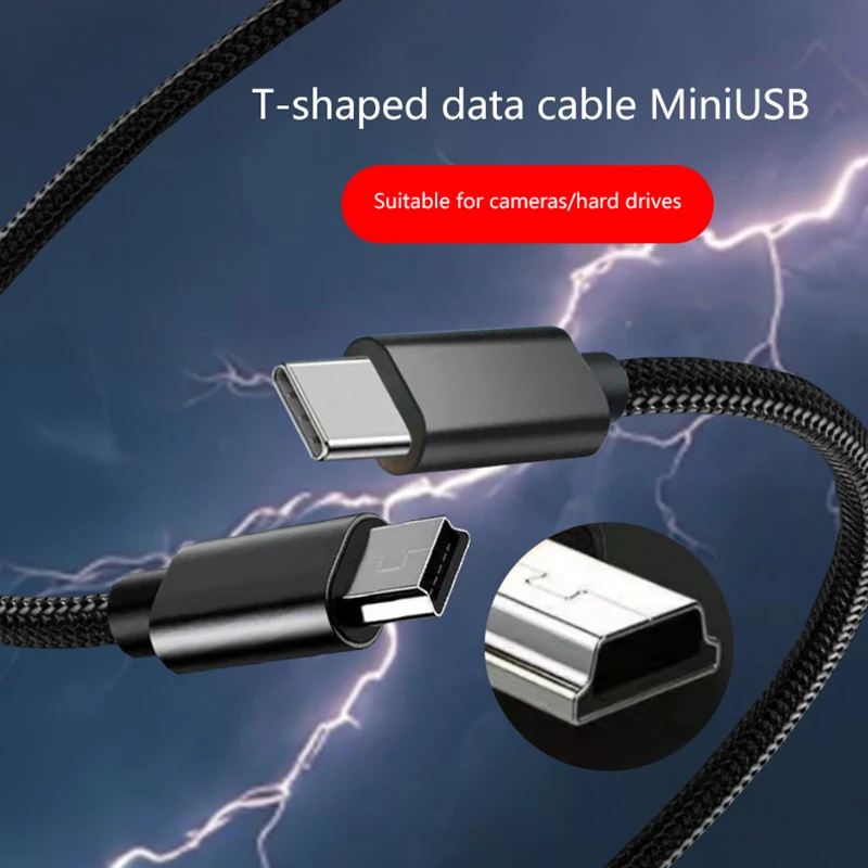 3 M Type-C To Mini USB Multi-function Data Cable T-shape Charging Cable Suitable For Camera Hard Disk Driving Recorder