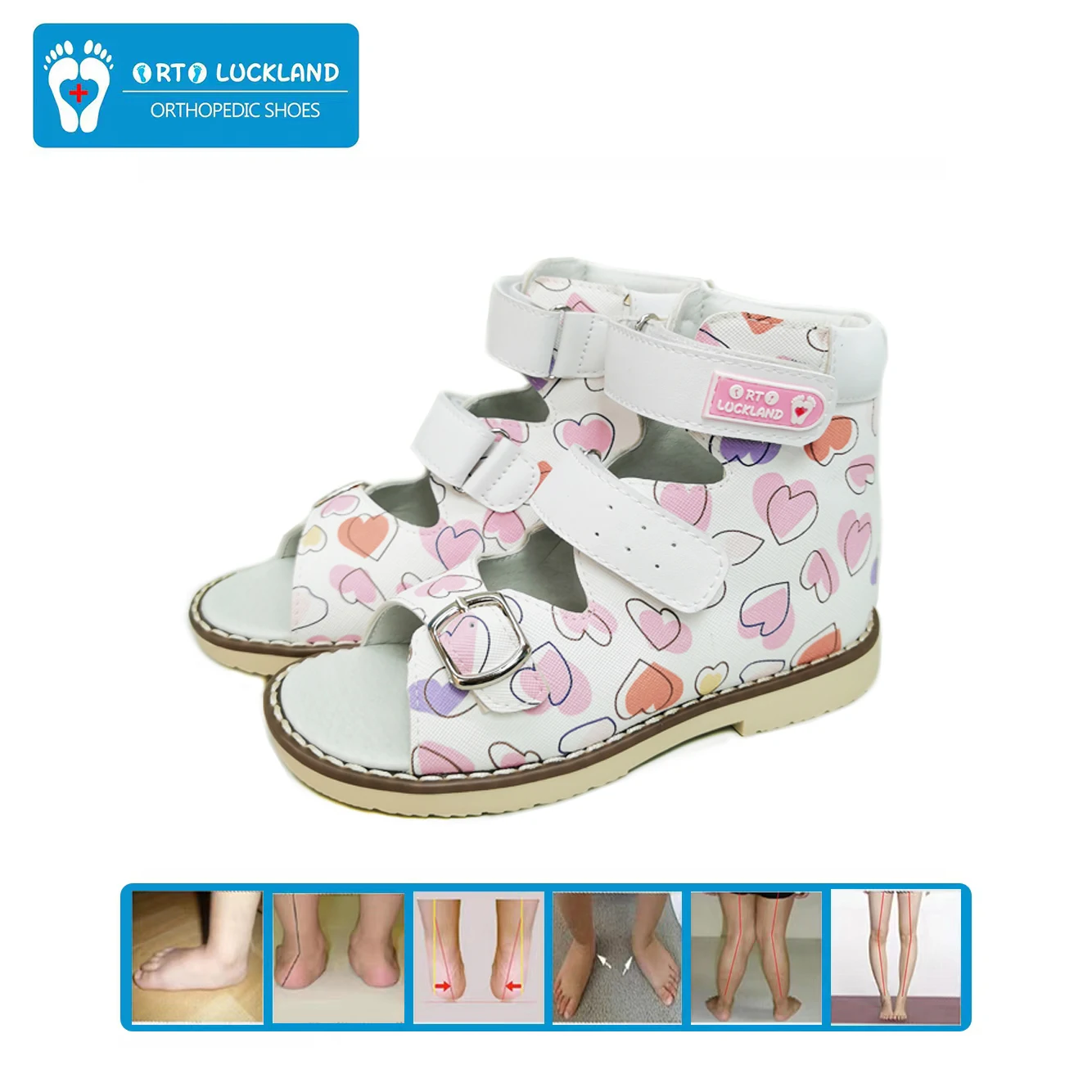 Ortoluckland-Sandalias ortopédicas para niñas pequeñas, zapatos de cuero con correa y hebilla, blancos, bonitos, planos, de 2 a 8 años