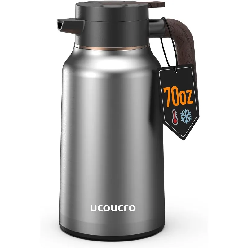 

70 oz/2L Thermal Coffee Carafe - 18/8 Stainless Steel Carafes for Hot Liquids-Insulated Coffee Dispenser For Keeping Beverage
