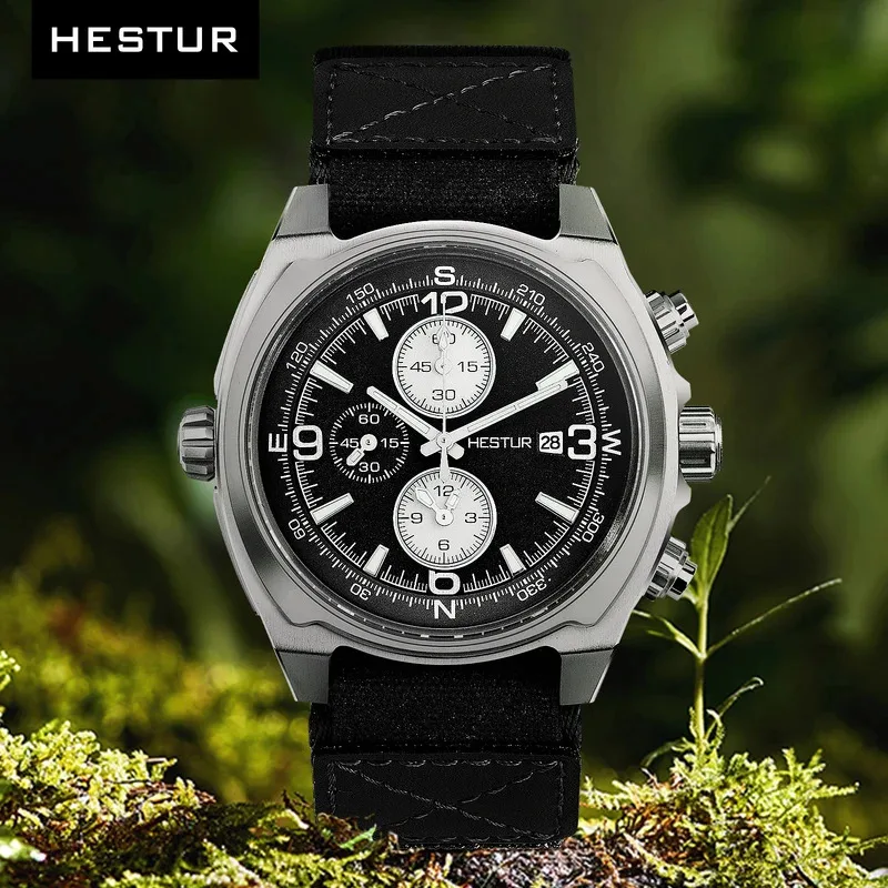 Hestur Original Design Outdoor Sport Watch For Men, Titanium Quartz Field Wrist Watches Solar Luminous Sapphire Date Alarm