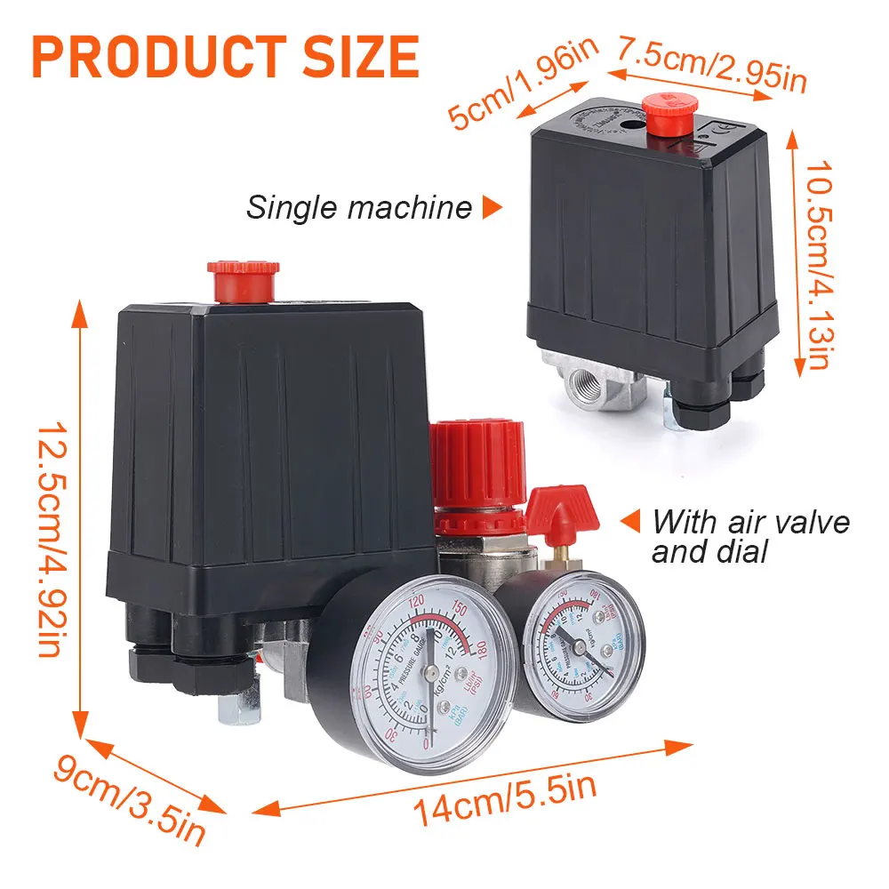 90-120PSI ضاغط الهواء مفتاح ضغط صمام التحكم المنوع منظم مقاييس صمام الأمان 1/4 "BSP أجزاء ضاغط الهواء #3
