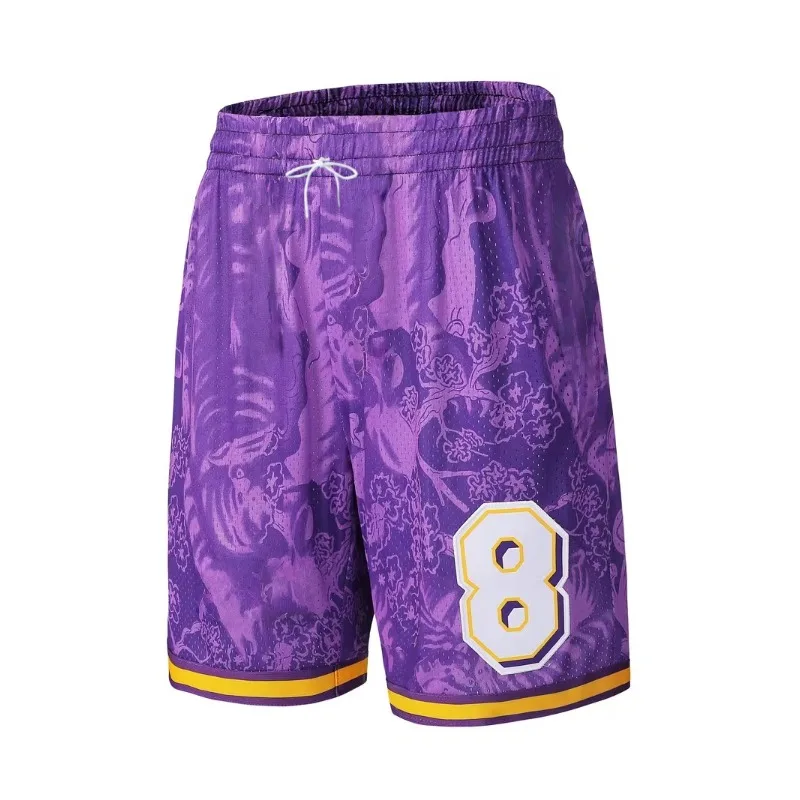 

MANBA8 Purple Printed Basketball Shorts, Breathable Sports Pants, Fashionable Men's Casual Street Sports Shorts
