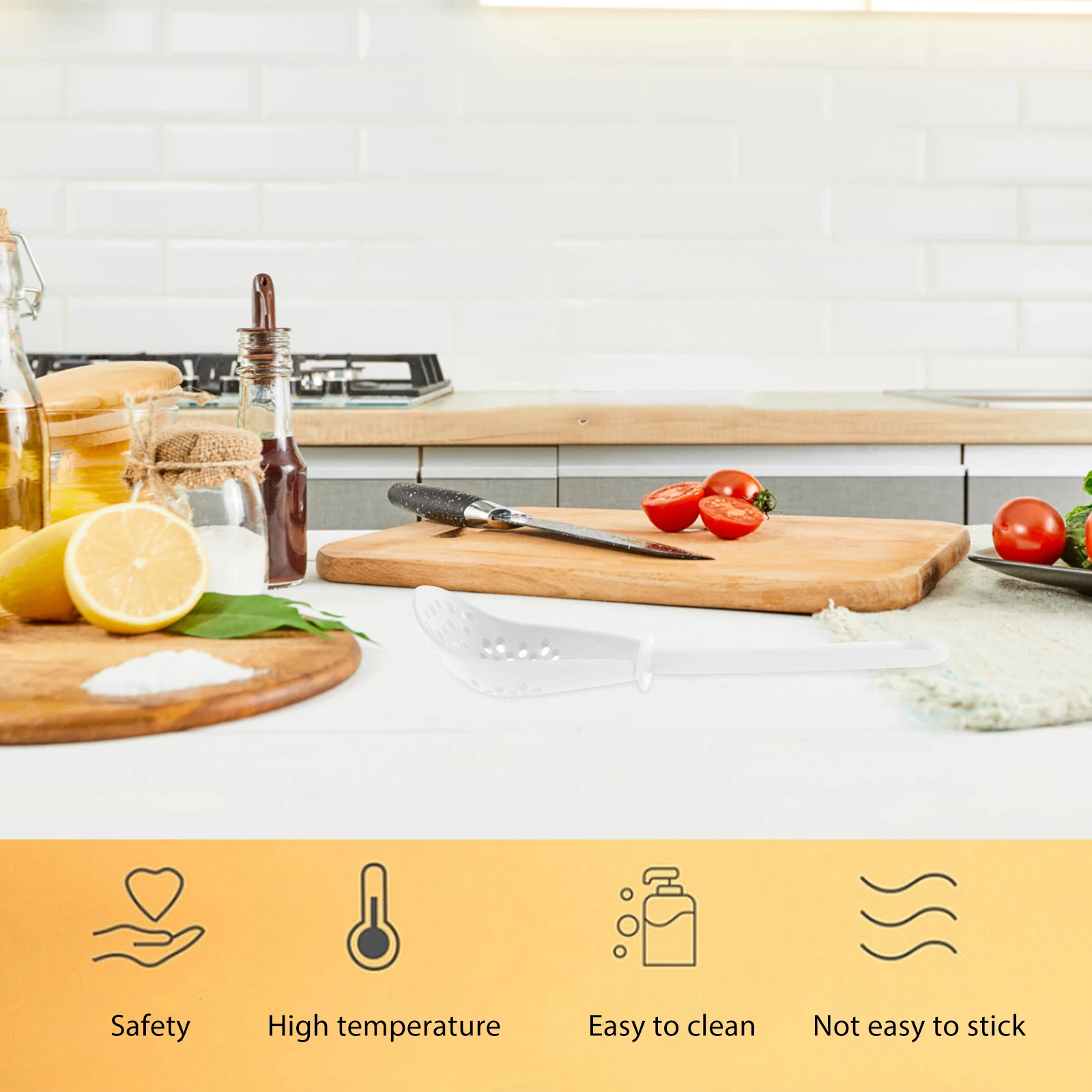 

Multifunctional Cooking Spoon Potato Masher Garlic Crusher Ginger Mincer Plastic Drain Spoon Noodles Scoop White Color