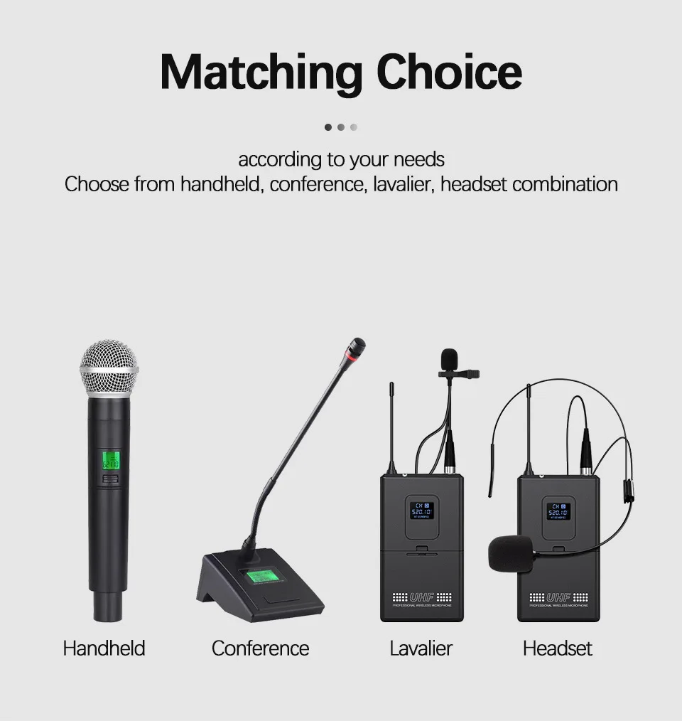 Microfone dinâmico sem fio profissional do sistema UHF de 8 canais TLF Xtuga para uso em conferências