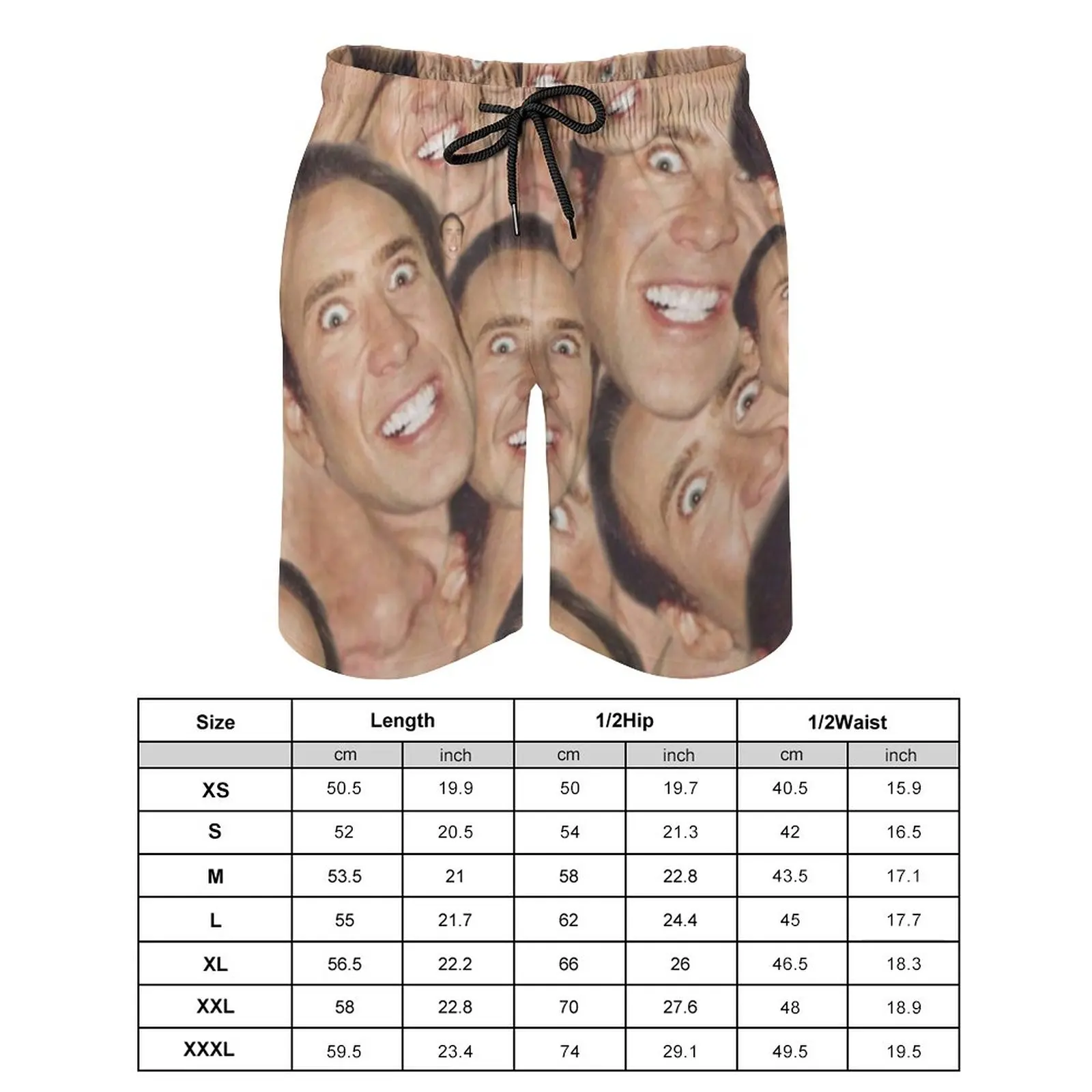 Nicolas Cage Meme Board Shorts Comfortable Men Board Short  Funny Face Collage Trenky Swim Trunks Big Size