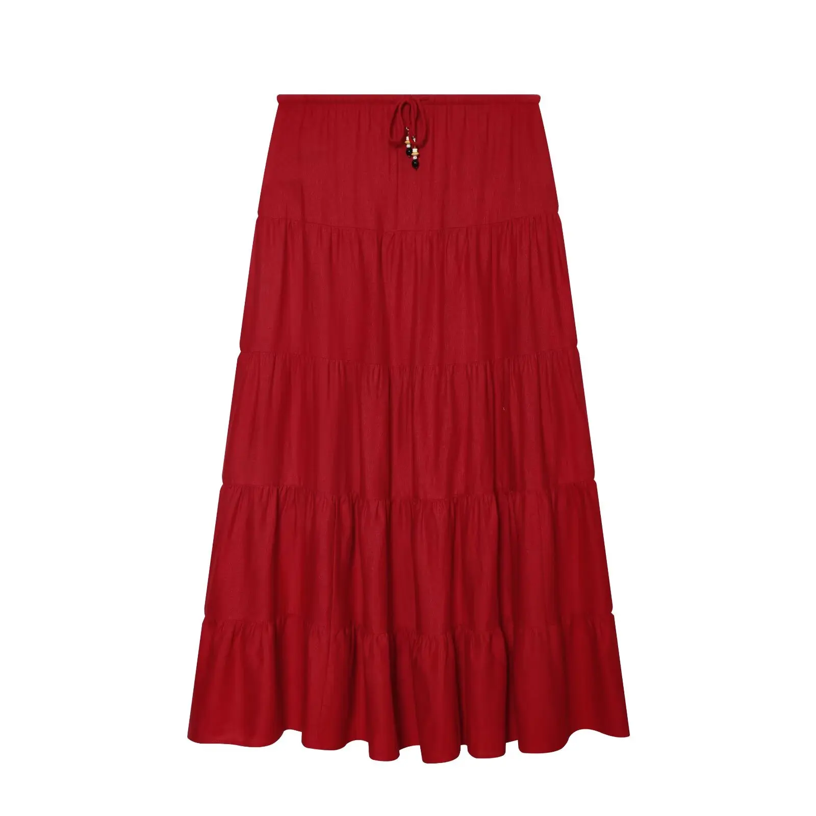 Willshela Women Fashion Red Drawstring Pleated A-Line Midi Skirt Vintage High Elastic Waist Female Chic Lady Skirts