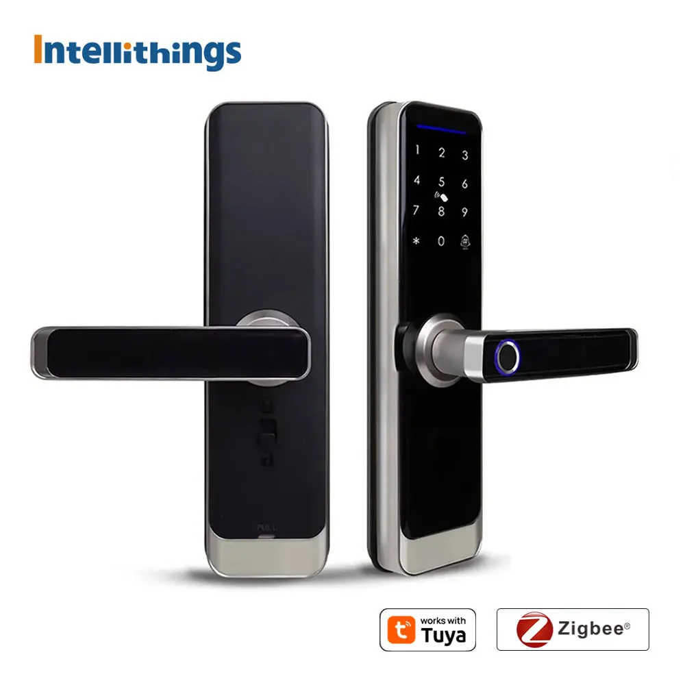 Tuya Zigbee Smart Electronic Door Lock IC Card Key Password App Remote Unlock with Doorbell Security Biometric Fingerprint Lock