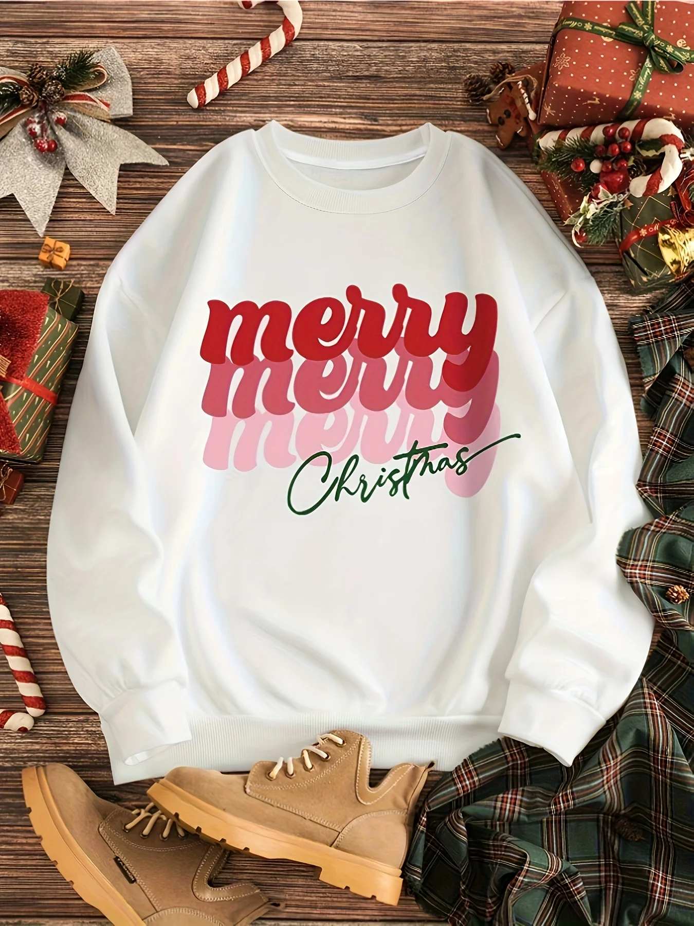 

Merry Christmas Print Pullover Autumn and Winter Casual Long Sleeve Crew Neck Sweatshirt Men's and Women's Clothing