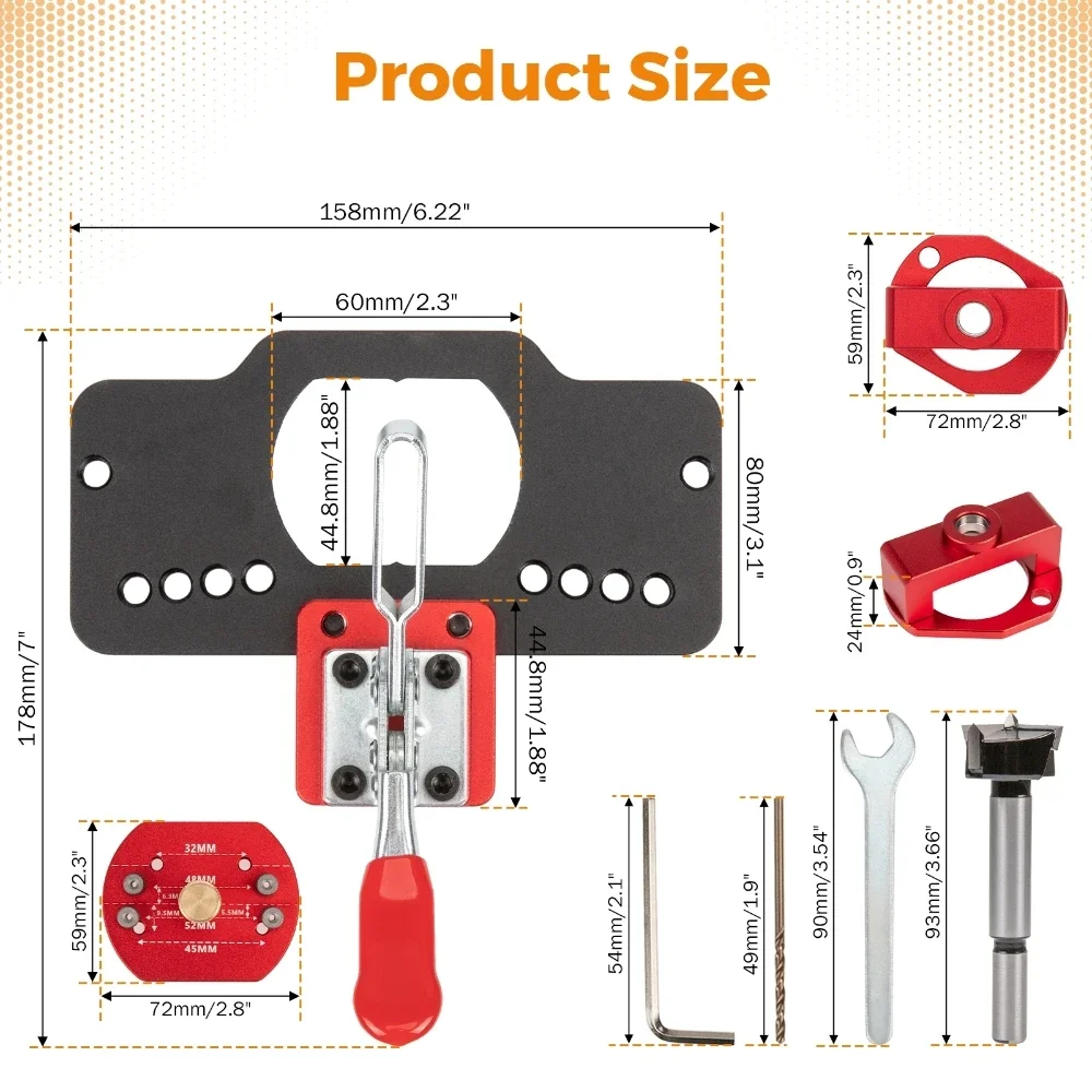 Woodworking Hole Drilling Guide Locator 35mm Hinge Boring Jig with Fixture Aluminum Plastic Hole Opener Template Door Cabinets