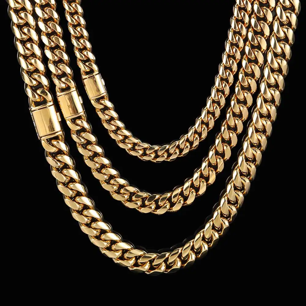 Wholesale 8/10/12/14MM Hip Hop Free Customizable Logo Homme Stainless Steel Jewelry Miami Cuban Chain Necklace For Men