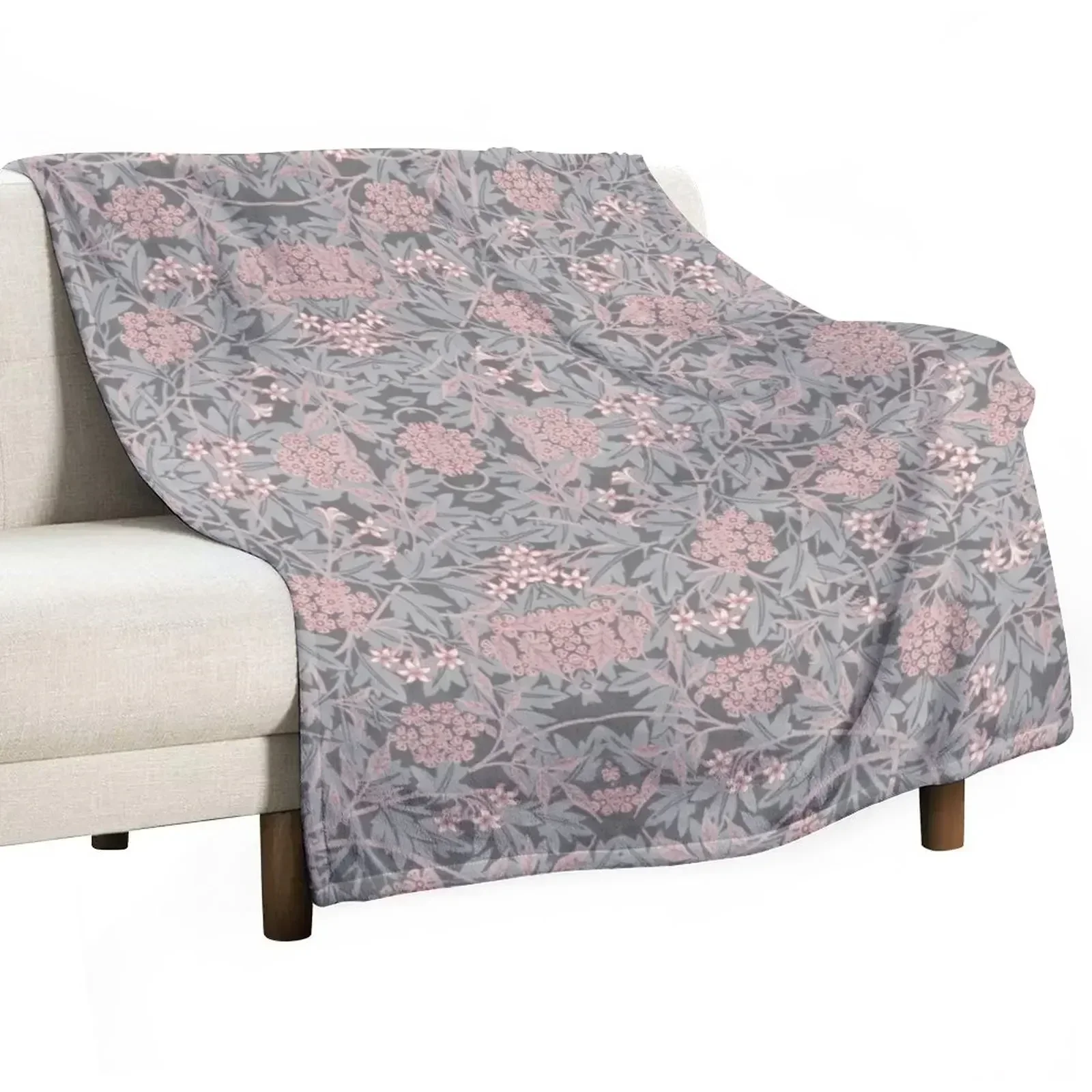 Floral pattern, jasmine, Pink and grey flowers Throw Blanket Cute Beach Blankets