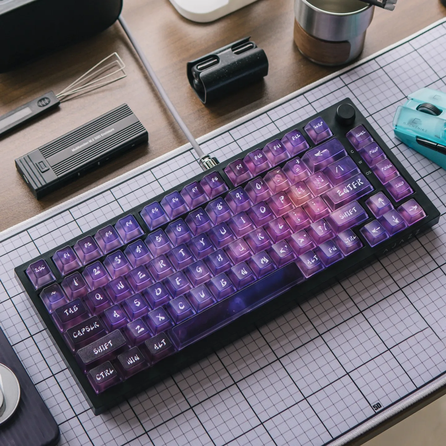 

156 Keys Purple Crystal Clear Keycaps Set Cherry Profile Transparent Keycaps UV pad print For Mx Switches Mechanical Keyboard