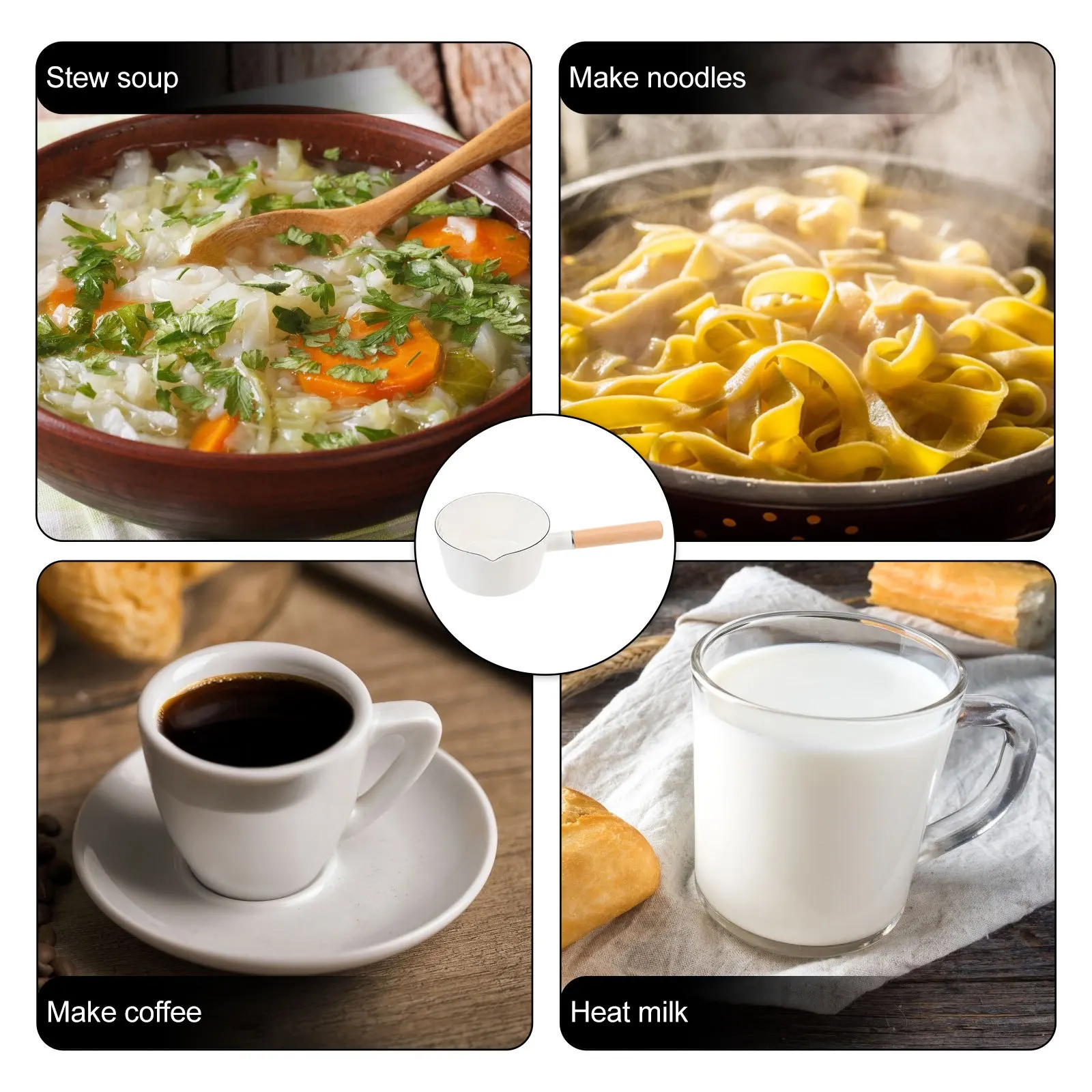 

Household Enamel Milk Pot with Wooden Handle Multi-Function Instant Noodle Saucepan Complementary Food Pot Heat-Resistant