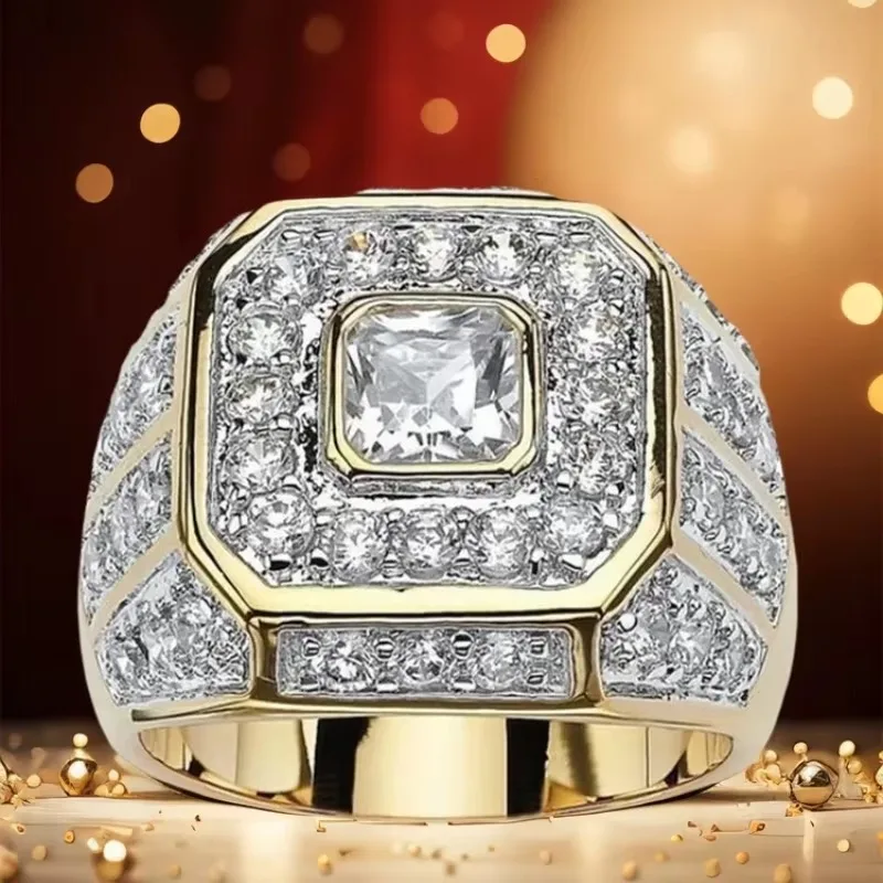 

Jianjie Silver/Gold Tone Full Paved Shining Zirconia Rings Mens Square Cubic Zirconia Hip Hop Dainty Ring Dazzling Jewelry
