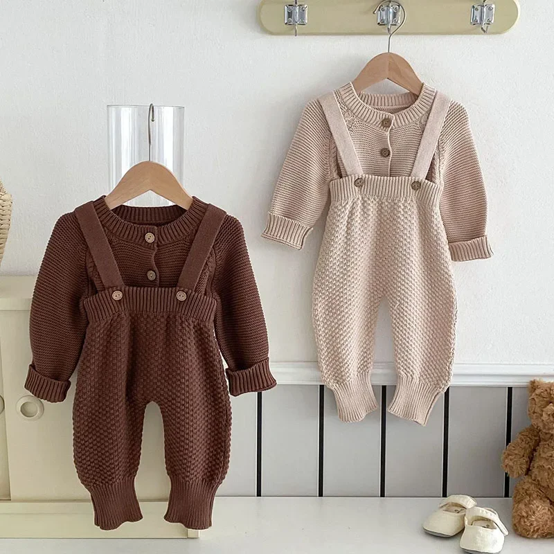 2024 New Autumn Winter 0-3Yrs Toddler Baby Girl Boys Clothes Infant Baby Girls Boys Long Sleeved Solid Color Cardigan Jumpsuit