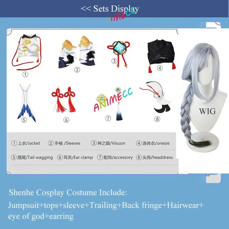 В НАЛИЧИИ Genshin Impact Shenhe Косплей Вышивка Наряд Обувь Плетеные Парики Игра Сексуальный Женский Комбинезон Косплей Костюм