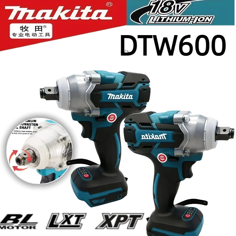 

Бесщеточный аккумуляторный ударный гайковерт Makita DTW600 для авторемонта, высокомоментный, перезаряжаемый электроинструмент