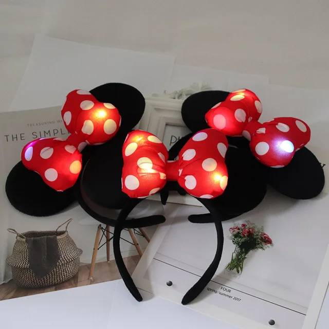 Opaska LED Myszka Minnie Ucho Polka Dot Bow świecąca opaska do włosów Flash Światła dla dzieci Akcesoria do włosów Kolorowe światła Zabawki