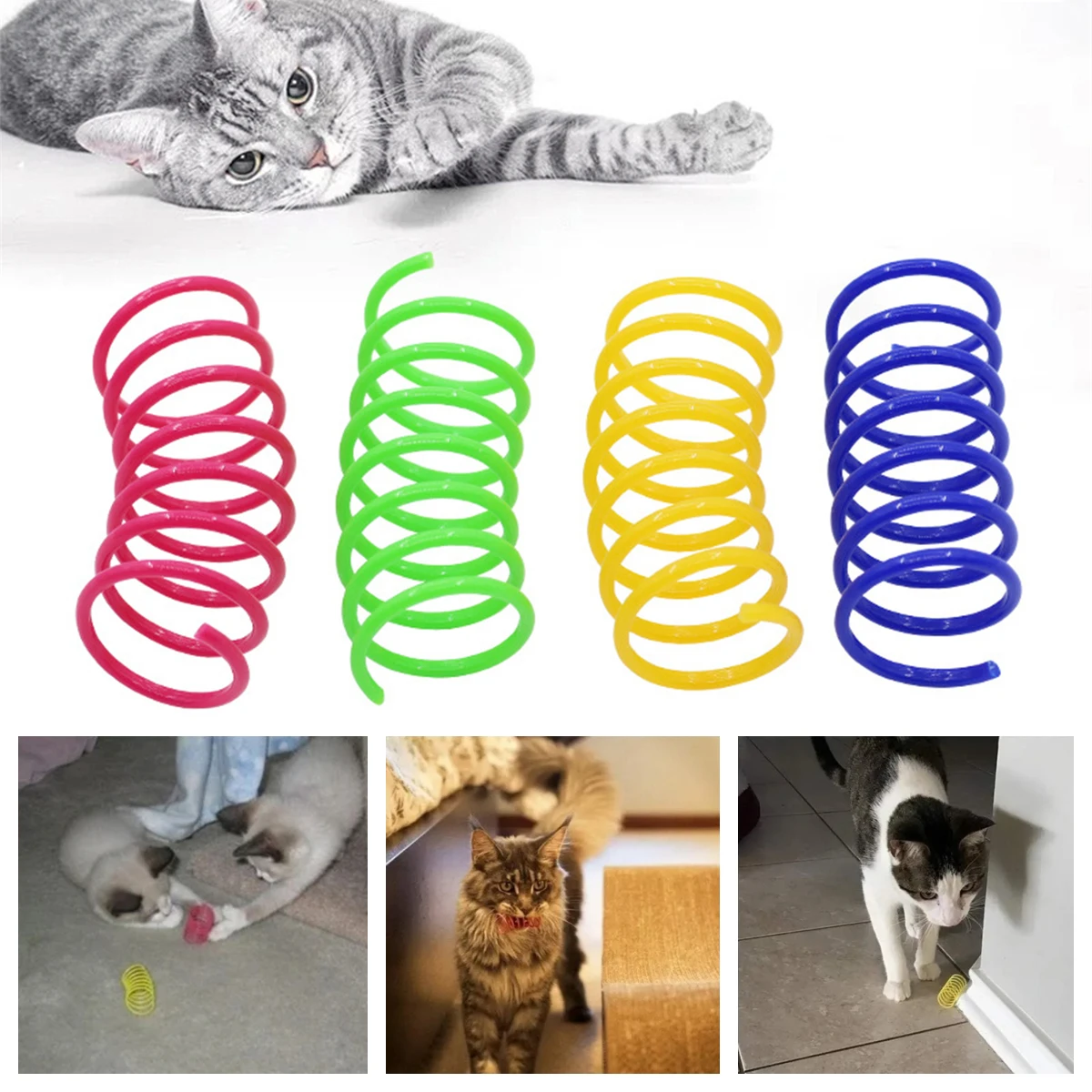 2/4 Packs Cat Spring Toy 4 Mix Color Interactive Cat Spiral Toy for Having Fun Releasing Energy and Keeping Healthy Pet Supplies