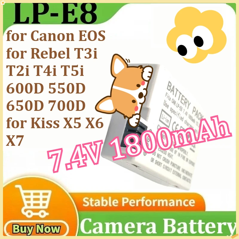 

LP-E8 Rechargeable Battery for Canon EOS for Rebel T3i T2i T4i T5i 600D 550D 650D 700D for Kiss X5 X6 X7 Camera 7.4V 1800mAh