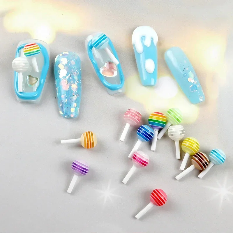 20 peças de Charms de Unha 3D Kawaii com Design de Pirulito, Acessórios de Resina Coloridos de Desenho Animado para Decoração de Unhas DIY
