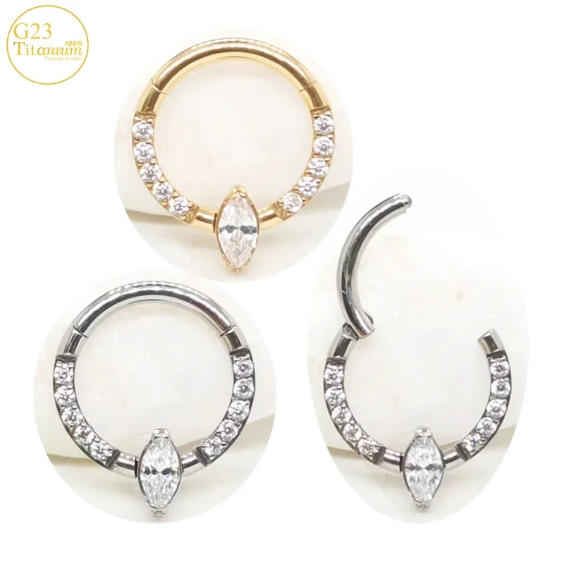 

Horse Eye Zircon Earrings G23 Titanium Septum Piercing Nose Ring Ear Cartilage Clicker Ring Tragus Helix Piercing Body Jewelry