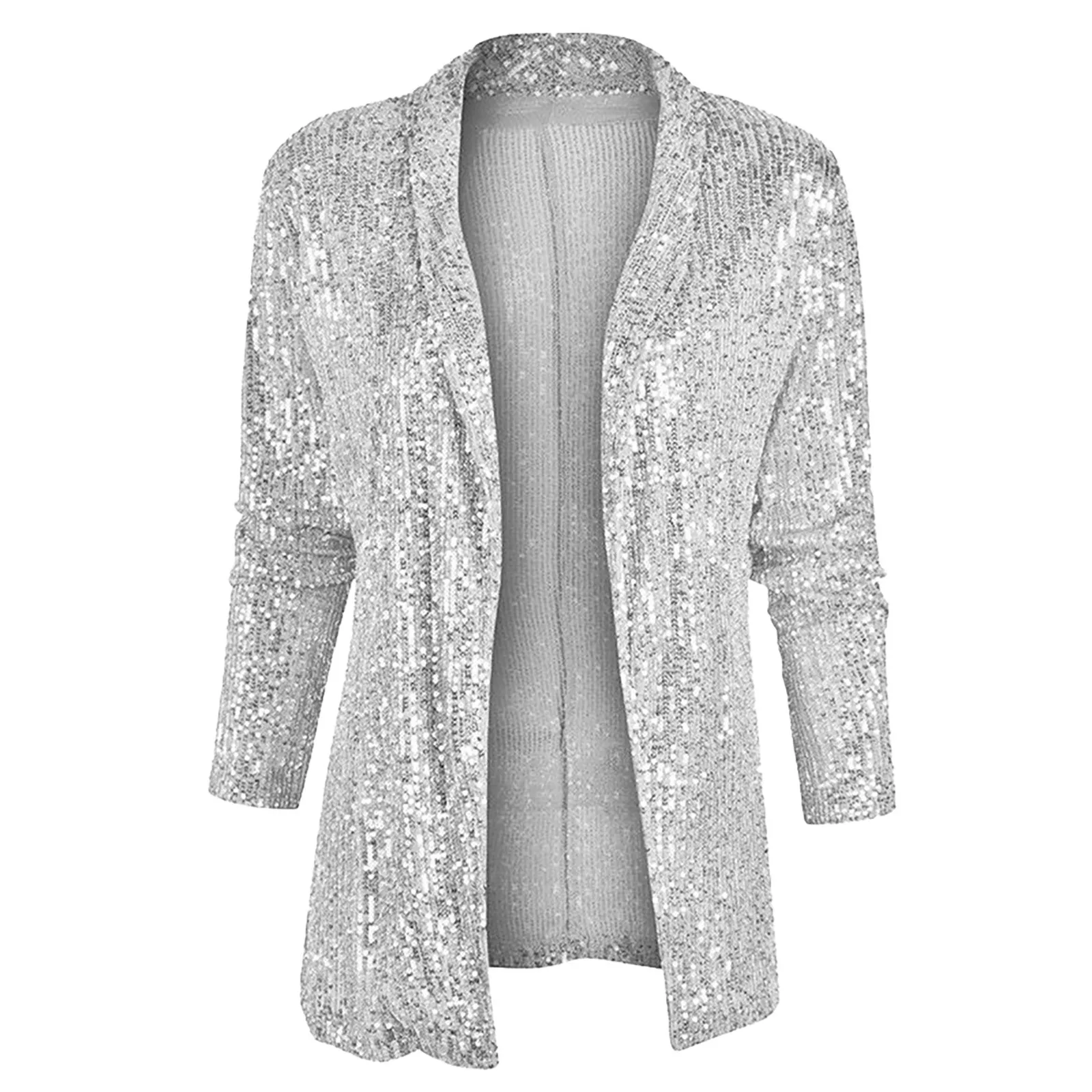 Ladies Sequin Long Sleeve Temperament Small Suit Spring And Autumn Thin Medium Long Solid Color Aesthetic Coat Casual Loose Coat