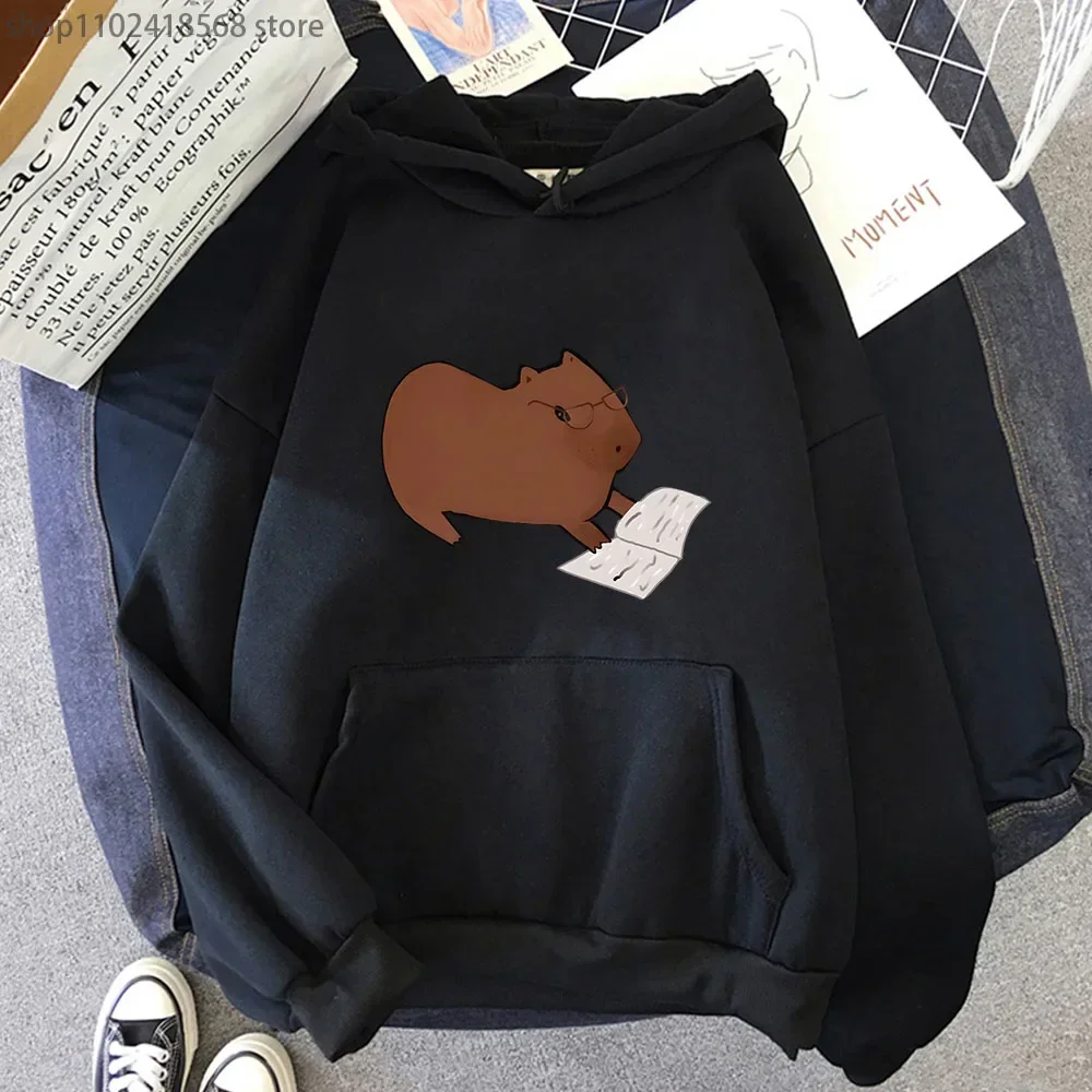 Capybara Hoodies Very Cute Studious Sweatshirt Kawaii  Mens Clothing Y2k Hoodie Pullover Long Sleeves Tops Winter Clothes Women