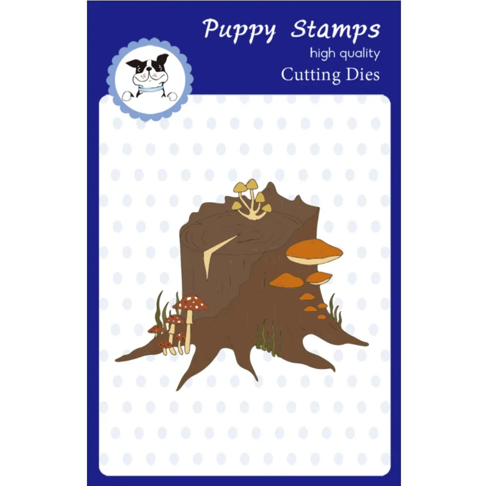 

PUPPY STAMP Halloween Old Stump with Mushrooms Metal Cutting Dies for Making Gift Card Scrapbook Paper Diy Template Handcraft