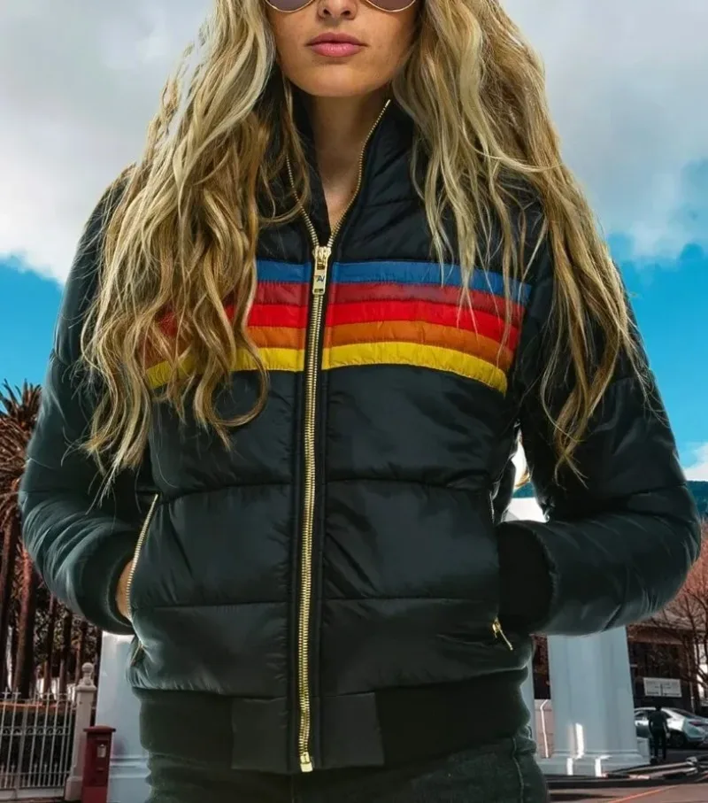 Damen Casual Wintermantel National Aviator Warmer Mantel Damen Pullover Baumwollkleidung Sport für Paare Regenbogen bedruckte Mäntel