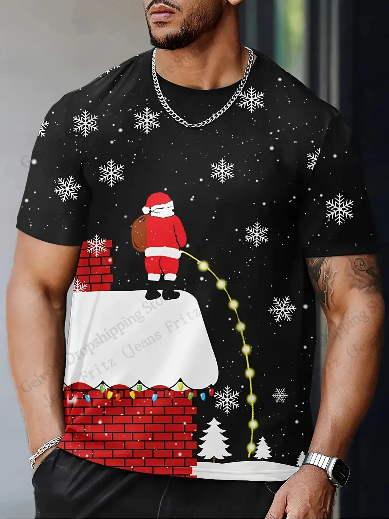 Funny Santa Claus 3d Print T-shirt Men Women Fashion Short Sleeve Crew Neck Tops Tees Mens Clothing Cartoon Manga Anime Tshirt