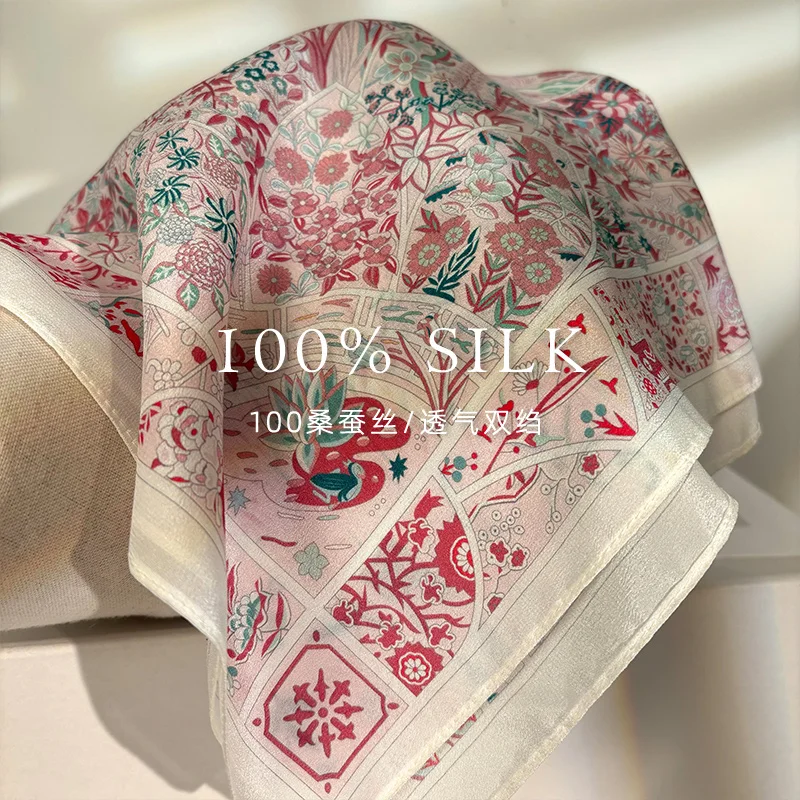 

Luxury Brand 100% Real Silk Scarf Women Square Neck Shawls Wraps for Ladies Foulard Scarves Pashmina Female Hijab Bandana 65cm
