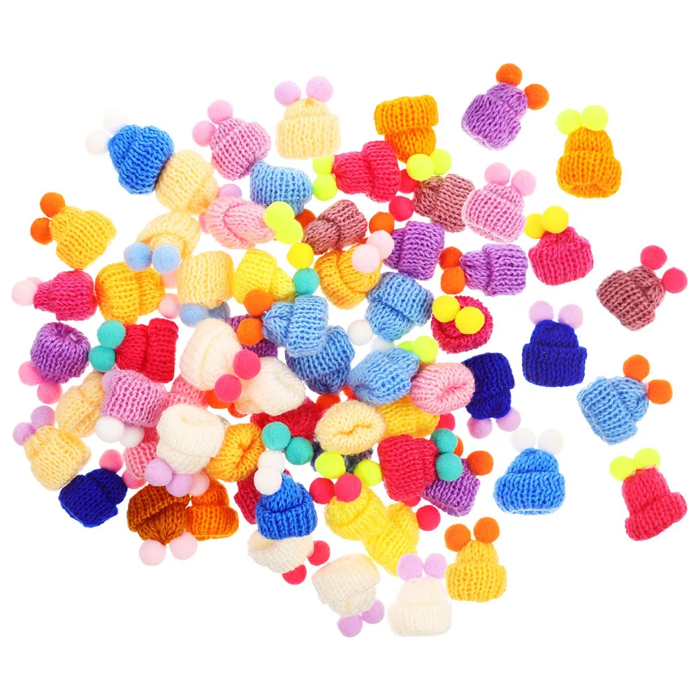 100 pezzi mini cappelli con pompon piccoli accessori per maglieria in filato di lana ornamenti artigianali fai da te riutilizzabili piccoli cappelli in filato intrecciato