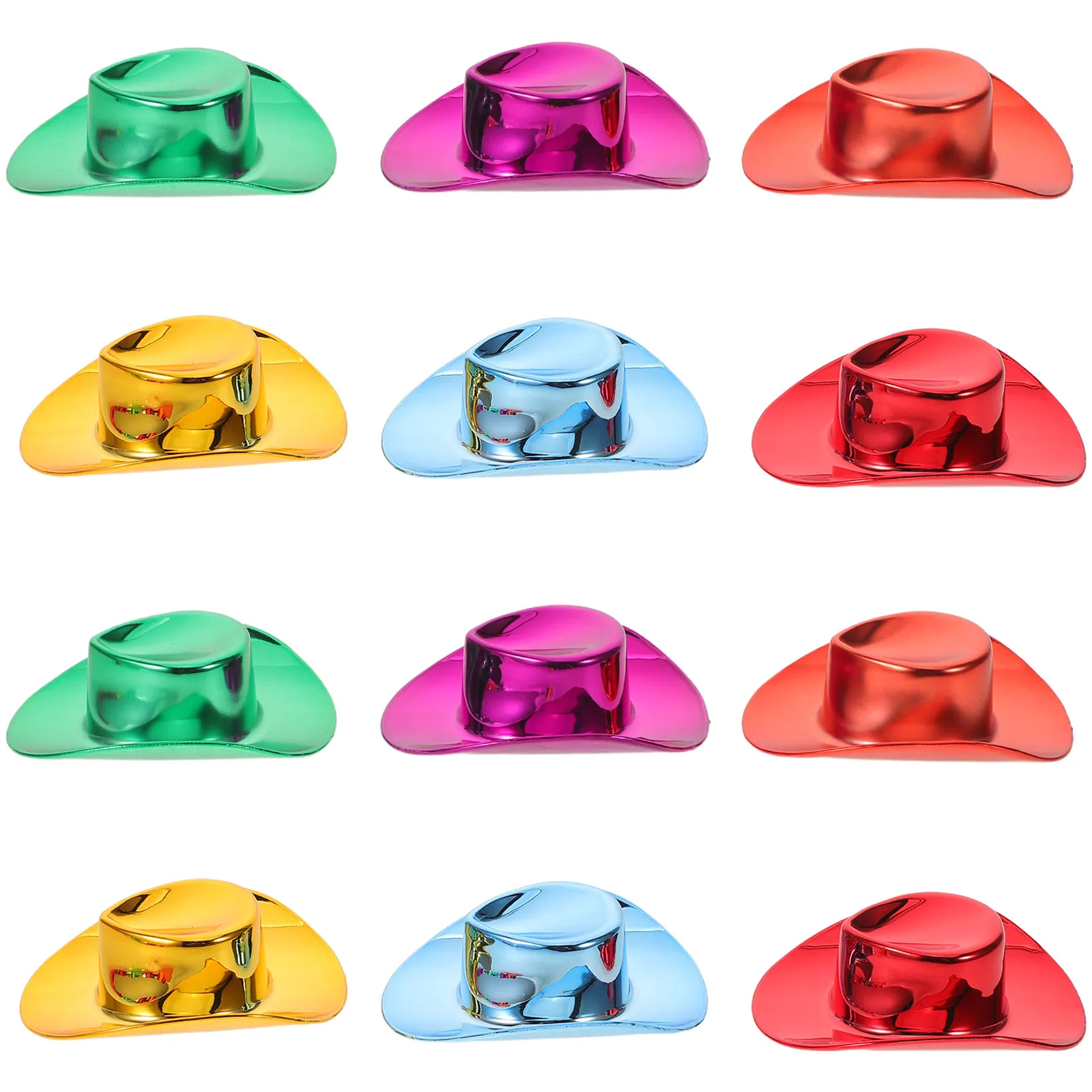 

12Pcs Glitter Mini Cowboy Hats Plastic Western Cap Decorations Party Cake Toppers Holiday Dress Up Accessories