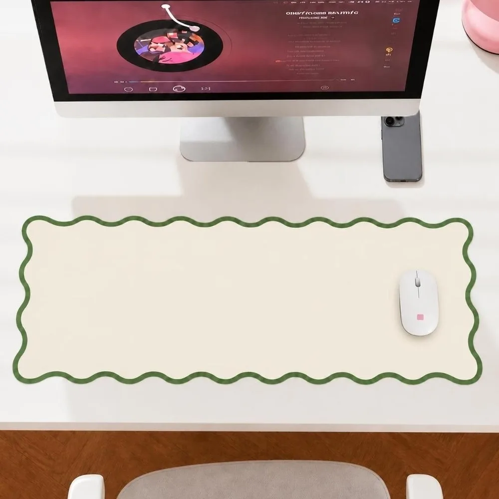 New 35x80cm Scalloped Desk Mat Non Slip Waterproof Mouse Keyboard Pads PU Cute Extra Large Mouse Pad for Office and Home