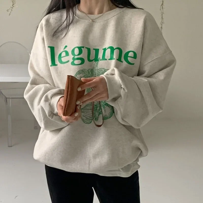 

Pumpkin Letter Printed Loose Casual Sweatshirts Preppy Style Women O-Neck Long Sleeve Leisure Pullovers Autumn Winter Streetwear