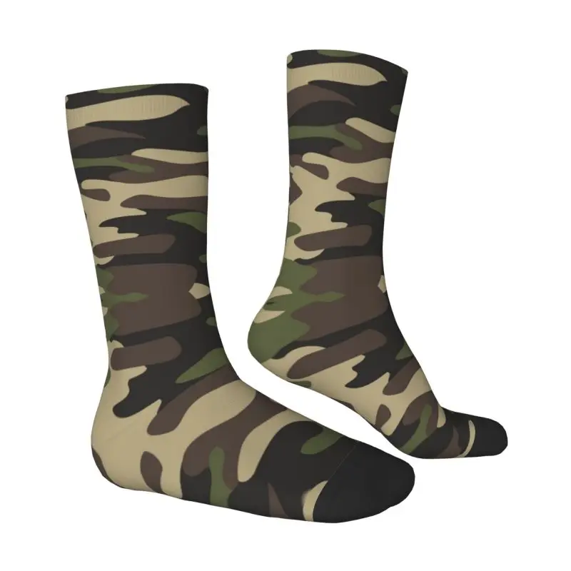 Green Brown Military Camouflage Men's Crew Socks Unisex Cool 3D Printing Army Jungle Camo Dress Socks