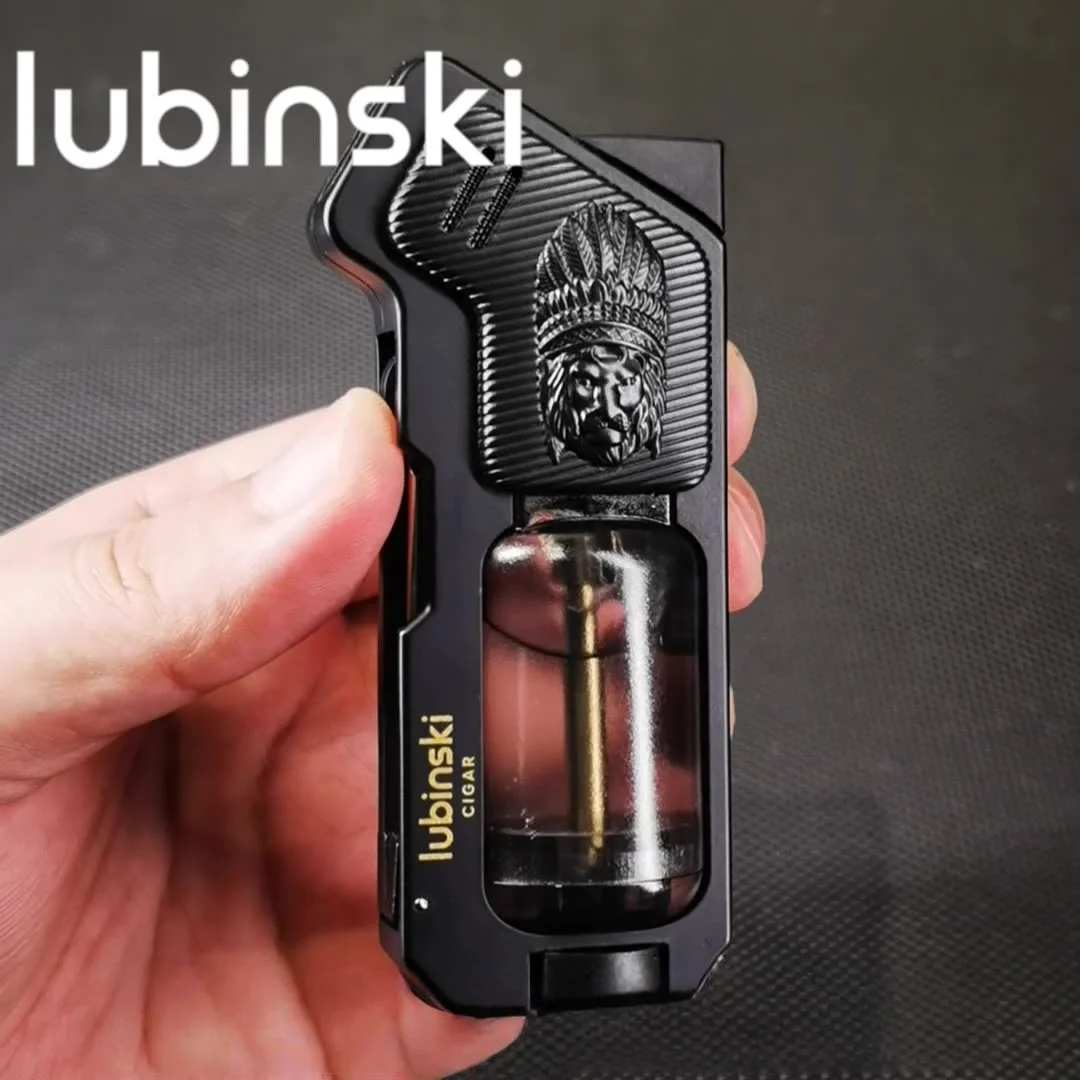 

Multi Functional Cigar Lighter Dual Straight Blue Flame With Cigar Drill Large Capacity Air Window Portable Windproof Lighter