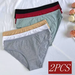 2Pcs/Set Women Cotton Panties Female Underpants Breathable Underwear Solid Color Briefs Sexy Lingerie M-XL Comfort Lingerie