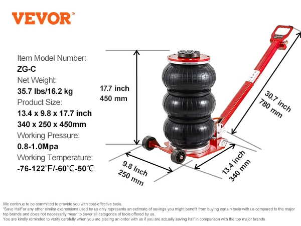 SucceBuy pneumatische krik 3 ton/5 ton drievoudige zak luchtkrik snellift zware autoreparatiekrikken opvouwbare stangkrikken met twee wielen