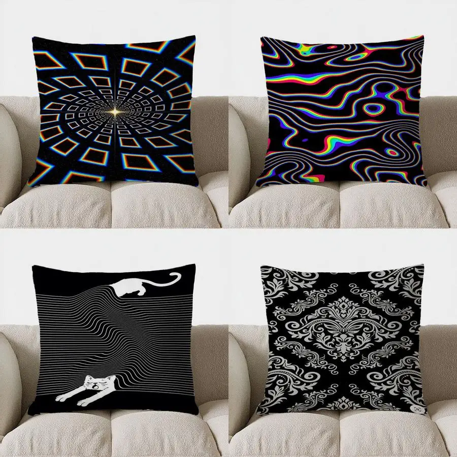 

Home Decor Retro Futuristic Optical Pattern Pillow Pattern Cushion Cover Suitable for Sofa Bedroom Car Pillow Cover